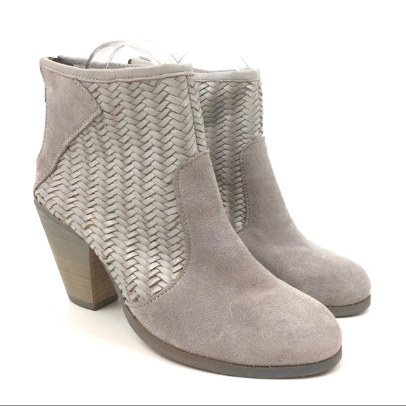 Diba True Western Ankle Boot Woven Leather Bootie Block Heel Gray Size 7 - Picture 1 of 8